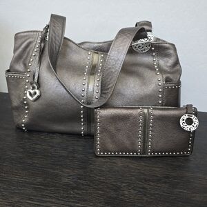 Brighton Pretty Tough Andie Metallic Pewter Bag  and wallet